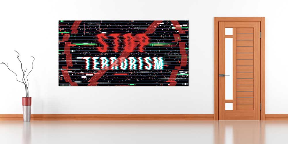 Siber Terörizme Karşı "Stop Terrorism" Dekoratif Baskı 11348