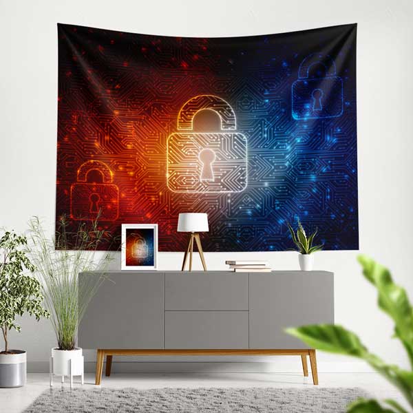 Polis Emniyet Kilit ve Dijital Devre Duvar Örtüsü 11110