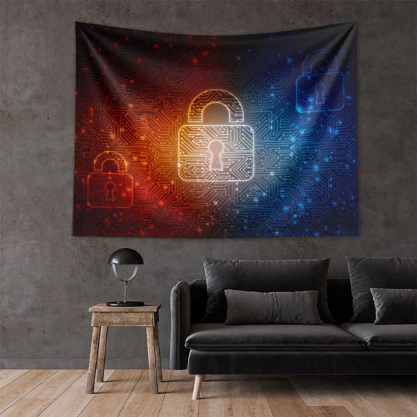 Polis Emniyet Kilit ve Dijital Devre Duvar Örtüsü 11110