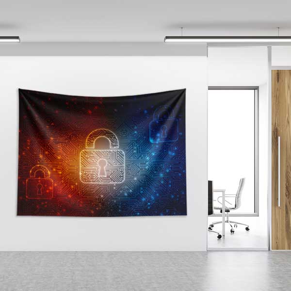 Polis Emniyet Kilit ve Dijital Devre Duvar Örtüsü 11110