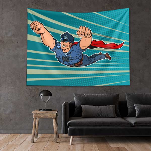 police-wall-tapestry-11116-01 Süper Kahraman Polis Pop Art Duvar Örtüsü 11116