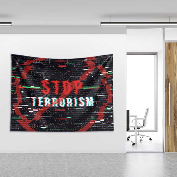 Stop Terrorism Glitch Efektli Duvar Örtüsü 11122