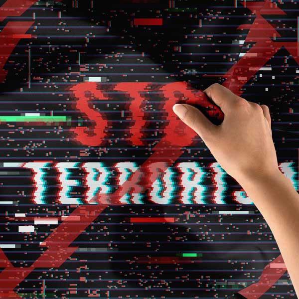Stop Terrorism Glitch Efektli Duvar Örtüsü 11122