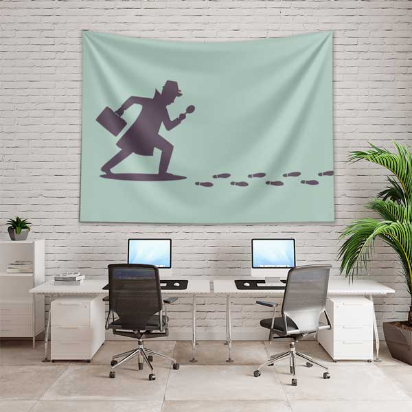 Dedektif Silüeti ve Ayak İzleri Temalı Duvar Örtüsü 11126