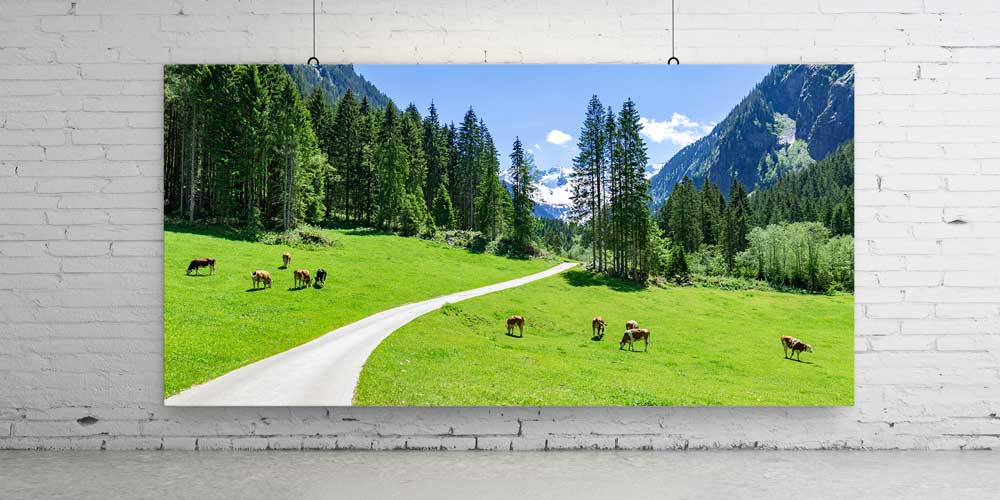 poster-print-wall-art-14258-02 Dağ Yolu ve Yeşil Ova Manzaralı Büyük Ebat Duvar Dekoru 14258