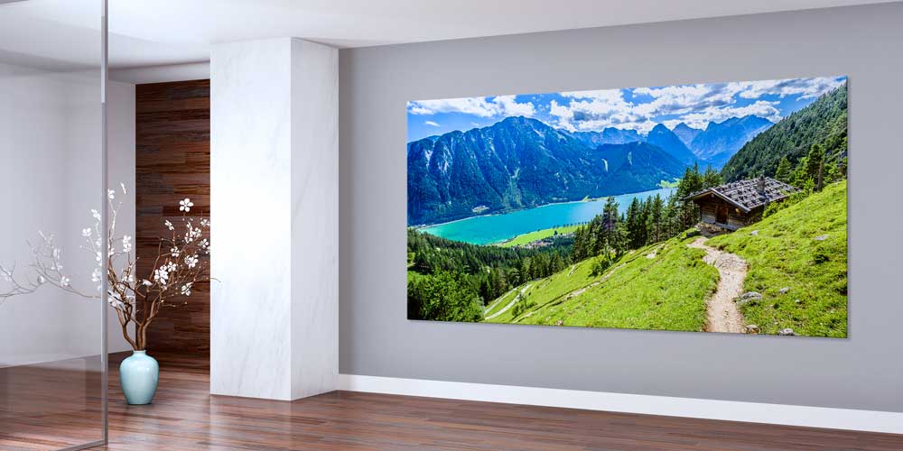 Dağ Evi ve Turkuaz Göl Manzarası Panoramik Büyük Ebat Duvar Dekoru 14227