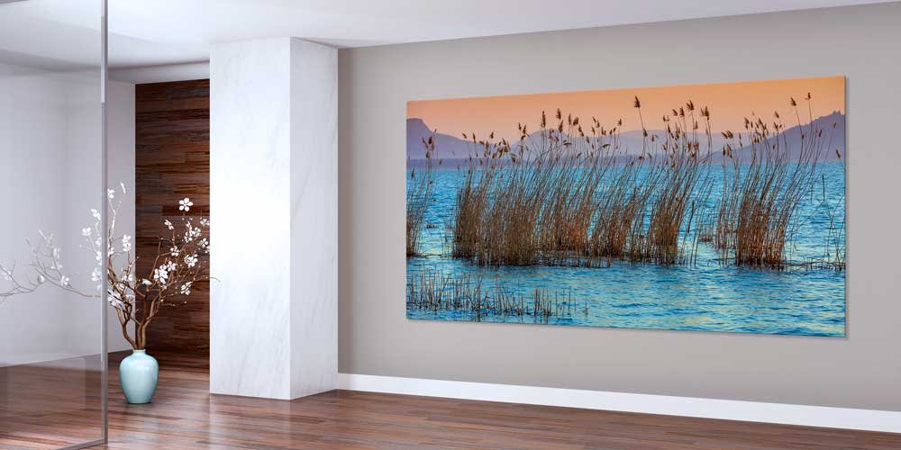 Gün Batımında Sazlık ve Göl Manzaralı Büyük Ebat Duvar Dekoru 14259