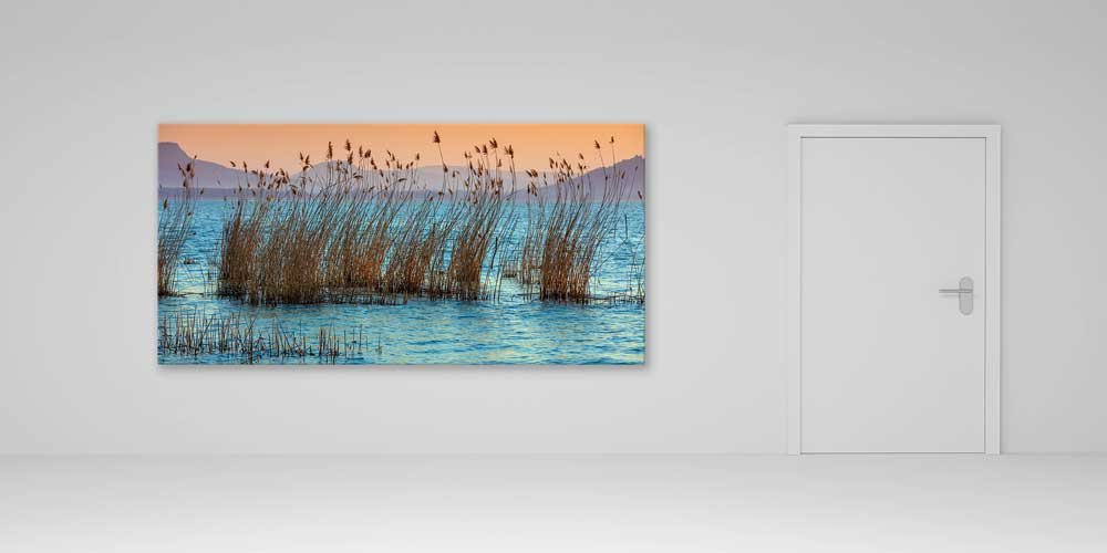 Gün Batımında Sazlık ve Göl Manzaralı Büyük Ebat Duvar Dekoru 14259