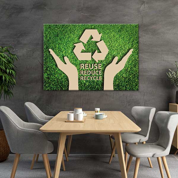 "Reuse Reduce Recycle" Duvar Tablosu - Geri Dönüşüm Temalı Dekor – 3364
