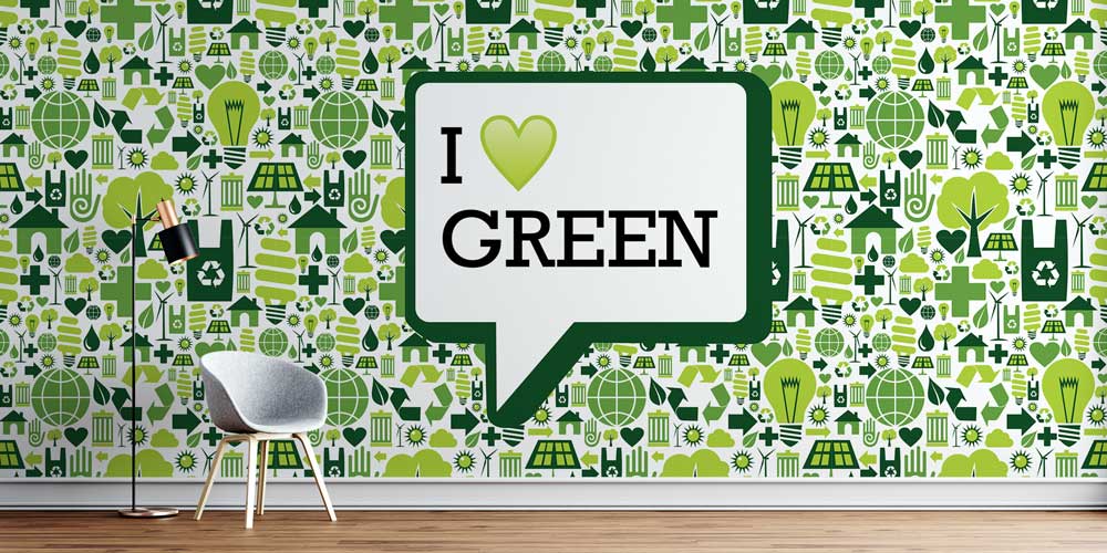 "I Love Green" Çevre Temalı Eko İkon Desenli Duvar Giydirme 1140