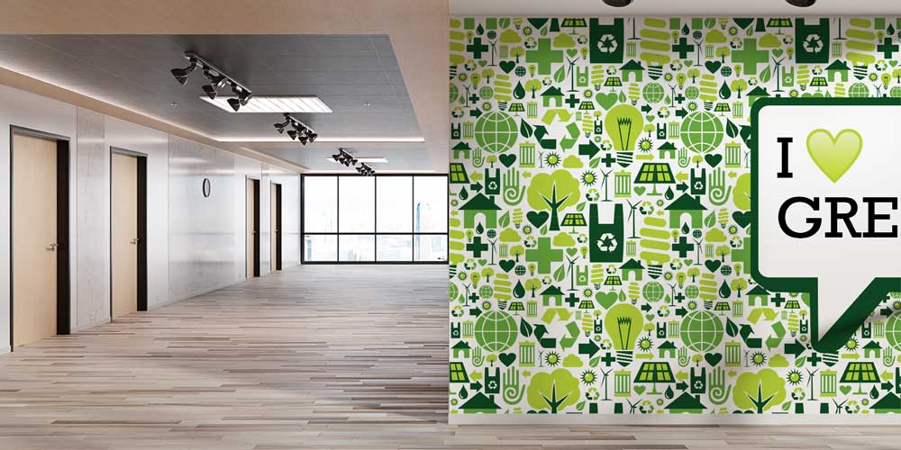 "I Love Green" Çevre Temalı Eko İkon Desenli Duvar Giydirme 1140