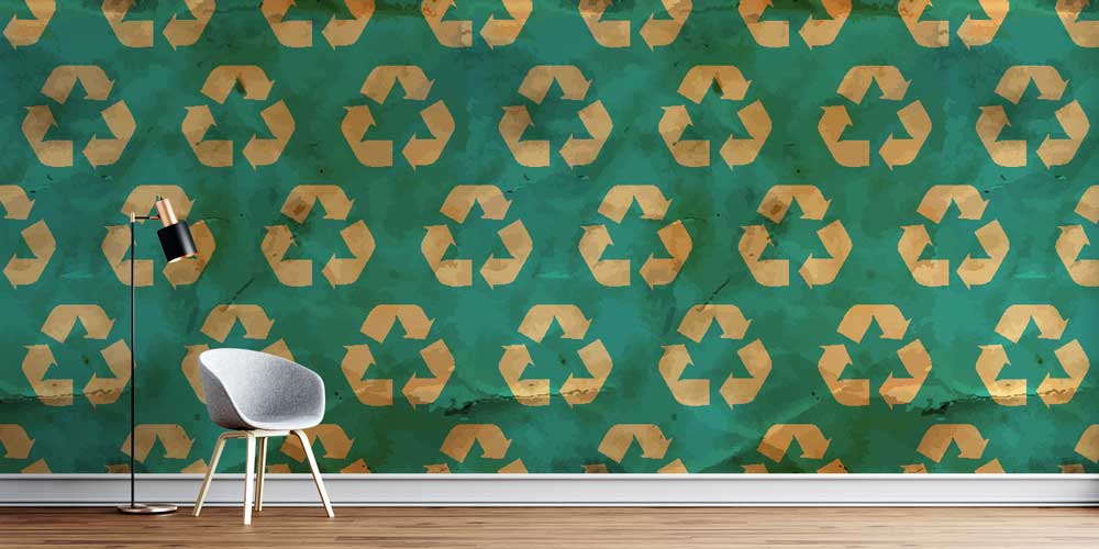 Retro Tarz Geri Dönüşüm Sembolleri Duvar Kağıdı ve Çevre Temalı Dekor 1143