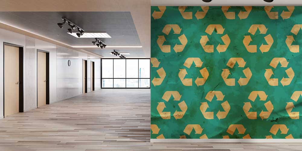 recycle-wallpaper-decor-1143-02 Retro Tarz Geri Dönüşüm Sembolleri Duvar Kağıdı ve Çevre Temalı Dekor 1143