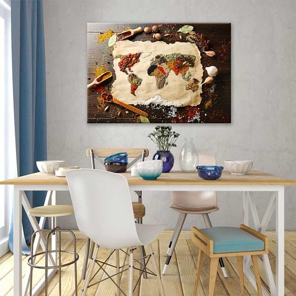 Baharatlarla Çizilmiş Dünya Haritası Kanvas Duvar Tablosu – 12223