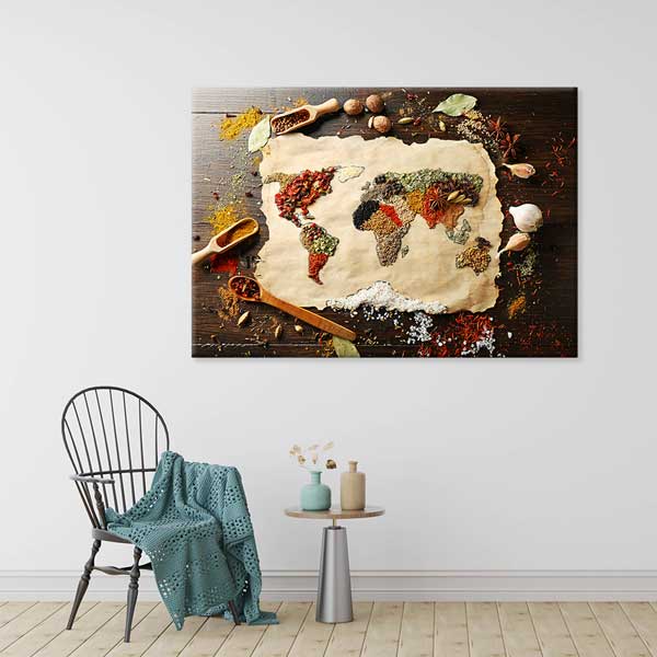 Baharatlarla Çizilmiş Dünya Haritası Kanvas Duvar Tablosu – 12223