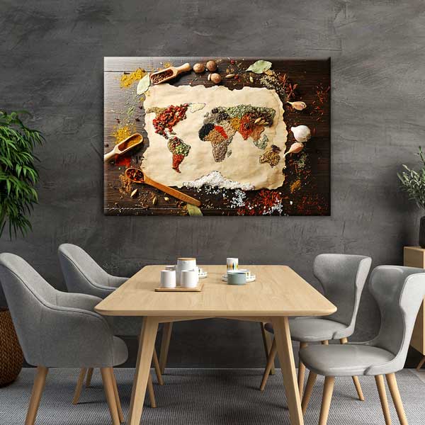 Baharatlarla Çizilmiş Dünya Haritası Kanvas Duvar Tablosu – 12223