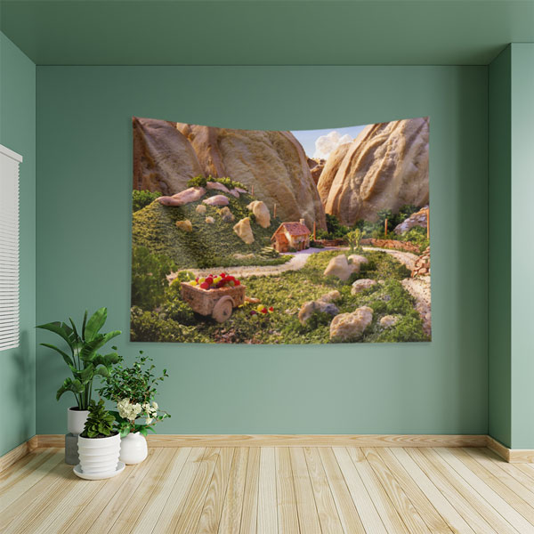 restaurant-wall-art-decor-8324-02 Doğal Kayalıklar ve Sebze Bahçesi Manzarası Duvar Örtüsü 8324