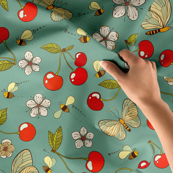 Kiraz ve Çiçek Desenli Sağlıklı Beslenme Duvar Örtüsü Kumaş Baskı 8333