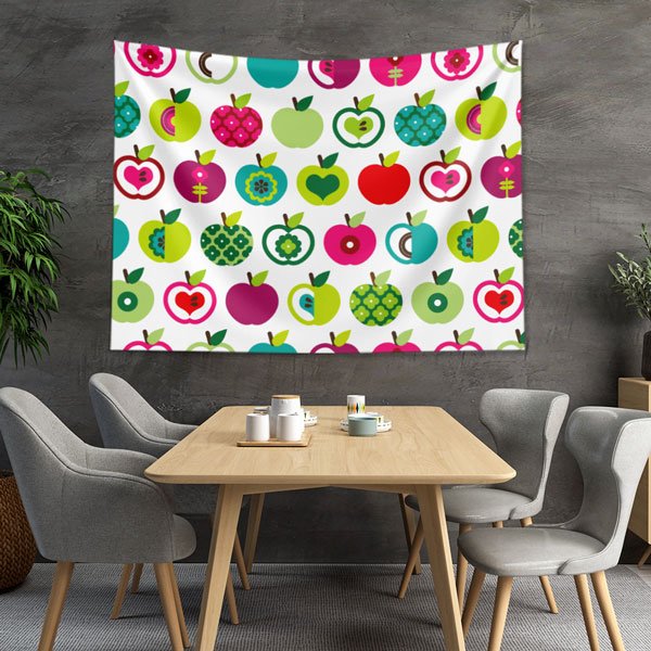 restaurant-wall-art-decor-8334-00 Renkli Elma Desenli Sağlıklı Beslenme Duvar Örtüsü Kumaş Baskı 8334