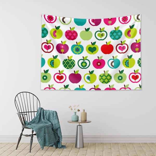Renkli Elma Desenli Sağlıklı Beslenme Duvar Örtüsü Kumaş Baskı 8334