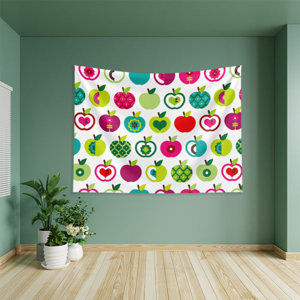 Renkli Elma Desenli Sağlıklı Beslenme Duvar Örtüsü Kumaş Baskı 8334