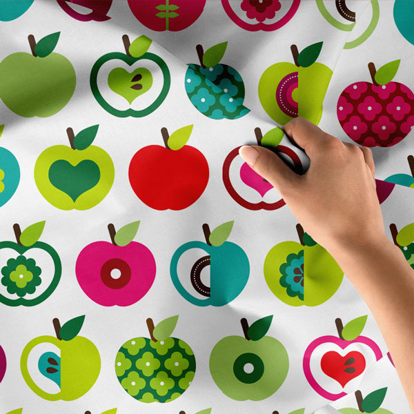 Renkli Elma Desenli Sağlıklı Beslenme Duvar Örtüsü Kumaş Baskı 8334