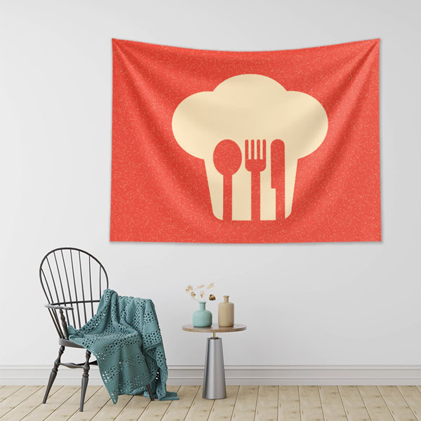 Şef Şapkalı Çatal Kaşık Bıçak Duvar Örtüsü 8330