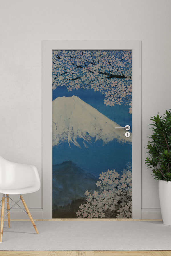 Sakura Çiçekleri ve Dağ Manzaralı Kapı Giydirme Tasarımı 9308