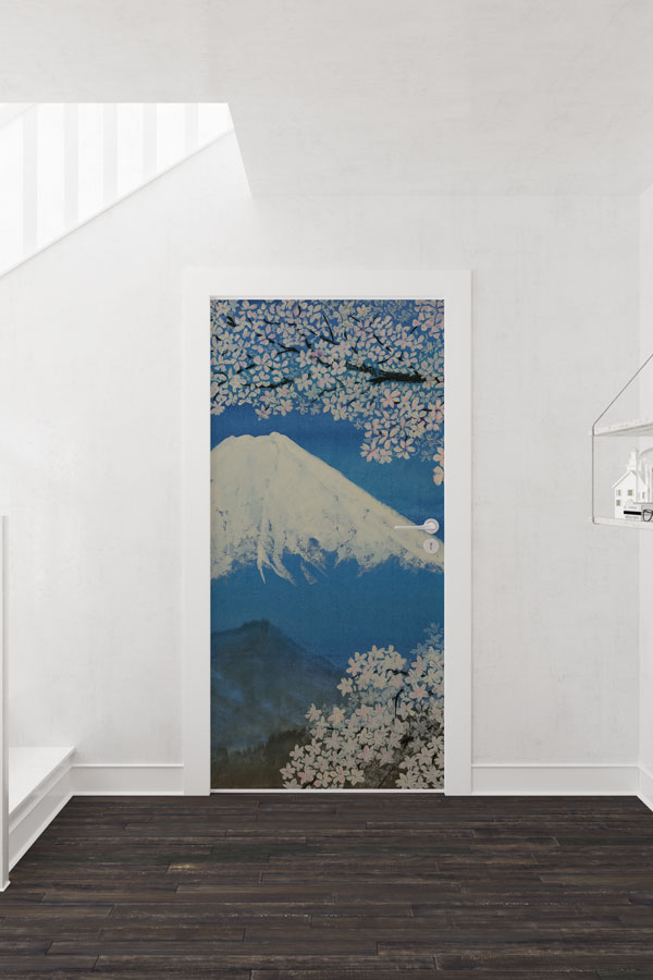 Sakura Çiçekleri ve Dağ Manzaralı Kapı Giydirme Tasarımı 9308