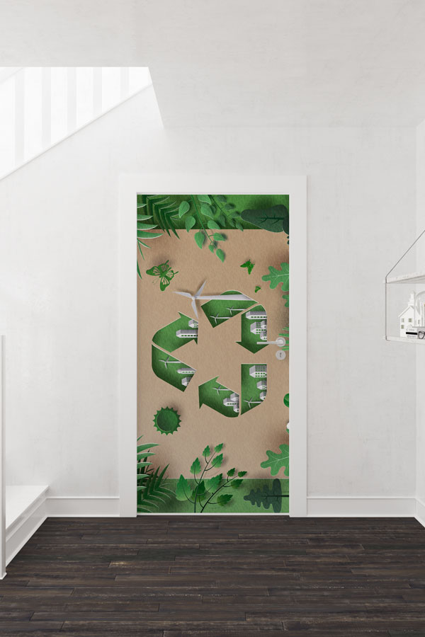 room-door-art-design-9282-01 Çevre Dostu Geri Dönüşüm Sembolü ve Yeşil Doğa Temalı Kapı Giydirme 9282