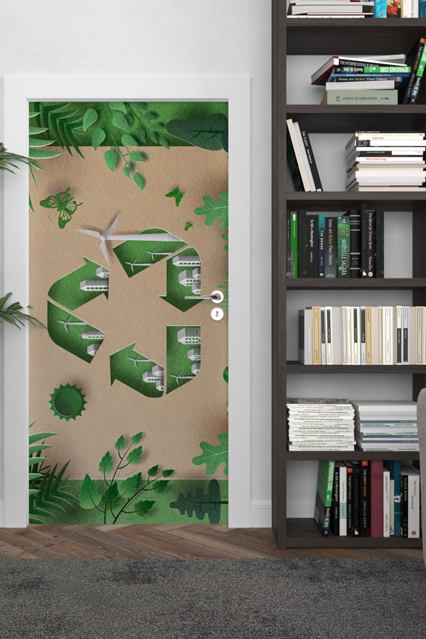 room-door-art-design-9282-02 Çevre Dostu Geri Dönüşüm Sembolü ve Yeşil Doğa Temalı Kapı Giydirme 9282