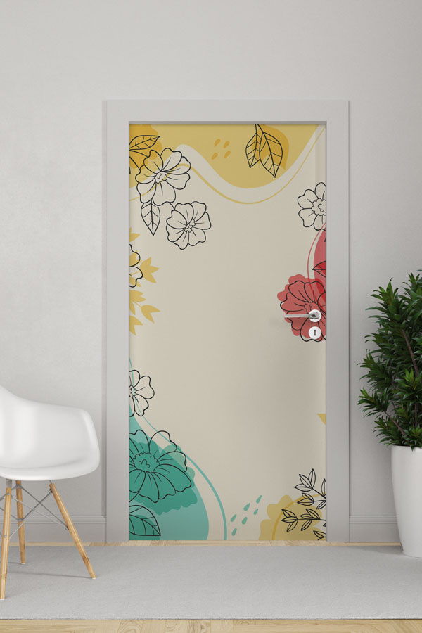 Stilize Çiçek Çizimleri Desenli Modern Kapı Giydirme Tasarımı 9367