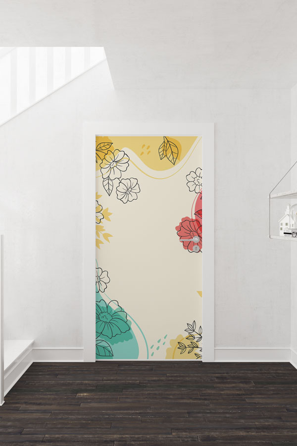 Stilize Çiçek Çizimleri Desenli Modern Kapı Giydirme Tasarımı 9367