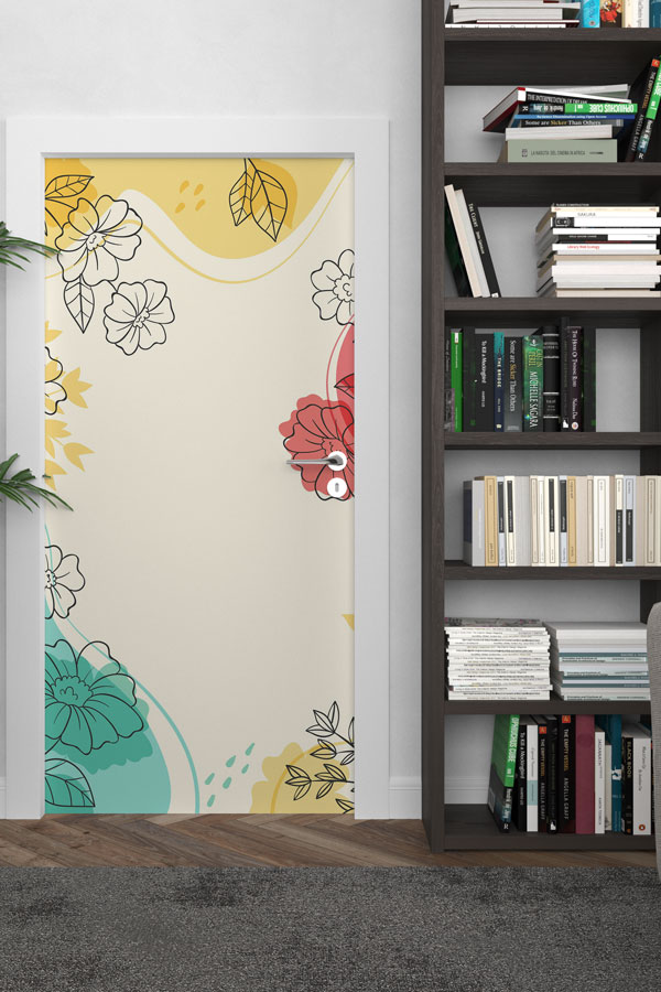 Stilize Çiçek Çizimleri Desenli Modern Kapı Giydirme Tasarımı 9367