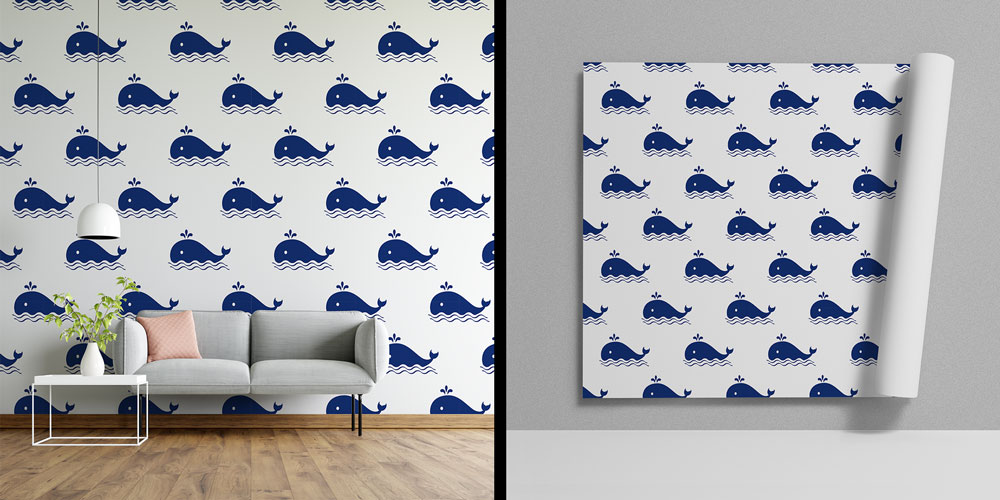 Balina Desenli Deniz Temalı Duvar Kağıdı 7443