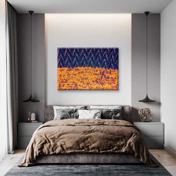 Turuncu ve Lacivert Dokulu Soyut Sanat Kanvas Tablo 4135