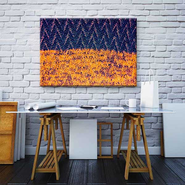 Turuncu ve Lacivert Dokulu Soyut Sanat Kanvas Tablo 4135