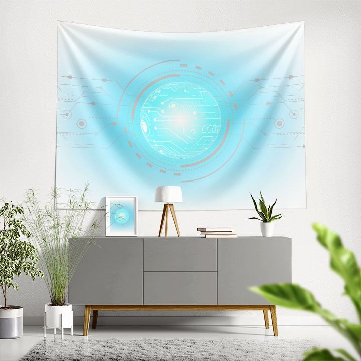 sanat-dekor-5417-00 Fütüristik Dijital Devre Küre Tasarımlı Duvar Örtüsü 5417