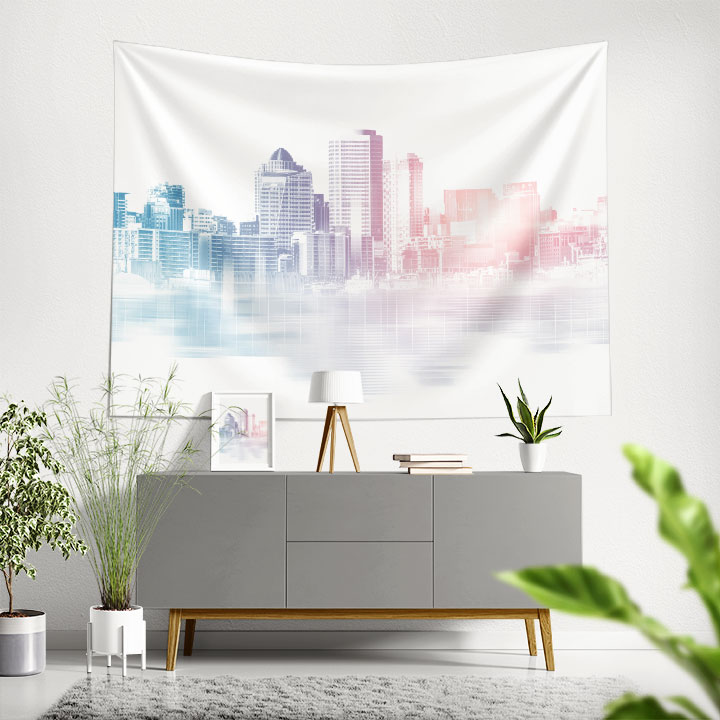 Şehir Silüeti ve Modern Mimariler Desenli Duvar Örtüsü Kumaş Baskı 5614