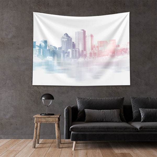 Şehir Silüeti ve Modern Mimariler Desenli Duvar Örtüsü Kumaş Baskı 5614