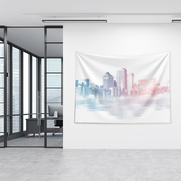 Şehir Silüeti ve Modern Mimariler Desenli Duvar Örtüsü Kumaş Baskı 5614