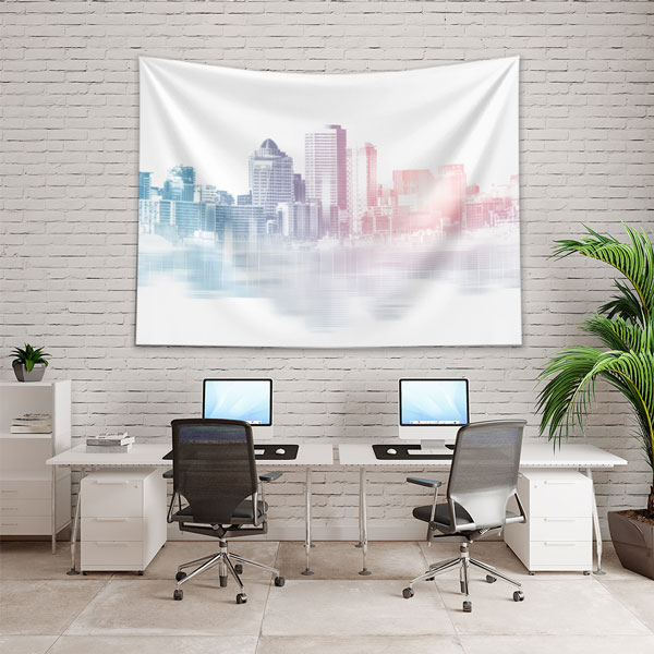 Şehir Silüeti ve Modern Mimariler Desenli Duvar Örtüsü Kumaş Baskı 5614