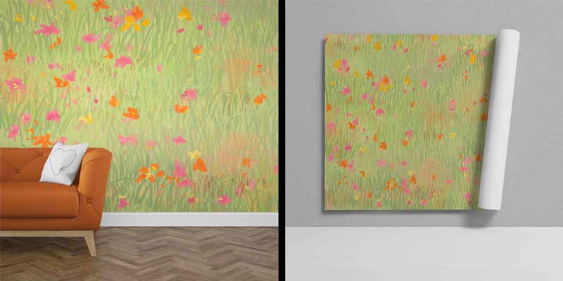 Sanatsal Çayır Çiçekleri Desenli Botanik Duvar Kağıdı 4260