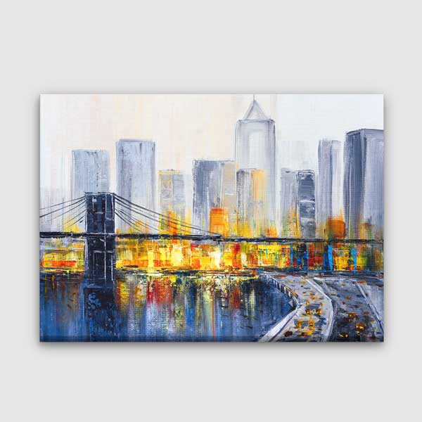 sanat-tablo-5543-00 Köprü ve Şehir Silüeti Kanvas Tablo – 5543