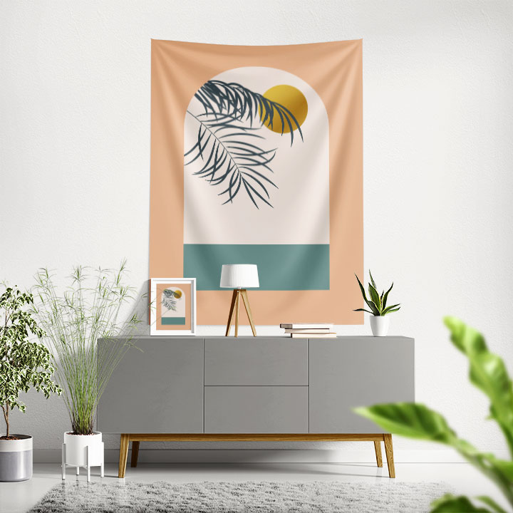 Minimal Tropikal Yaprak ve Güneş Tasarımlı Duvar Örtüsü 6282