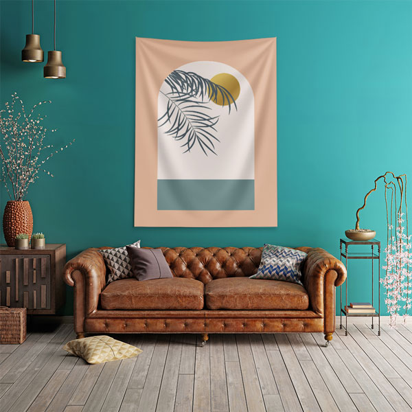 Minimal Tropikal Yaprak ve Güneş Tasarımlı Duvar Örtüsü 6282