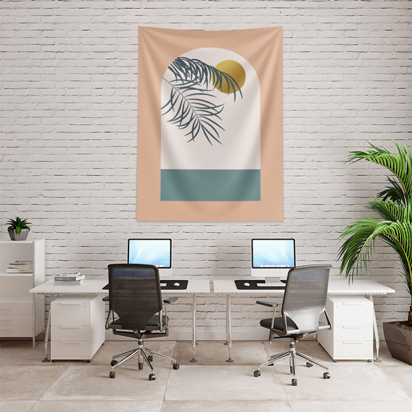 Minimal Tropikal Yaprak ve Güneş Tasarımlı Duvar Örtüsü 6282