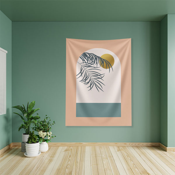 Minimal Tropikal Yaprak ve Güneş Tasarımlı Duvar Örtüsü 6282