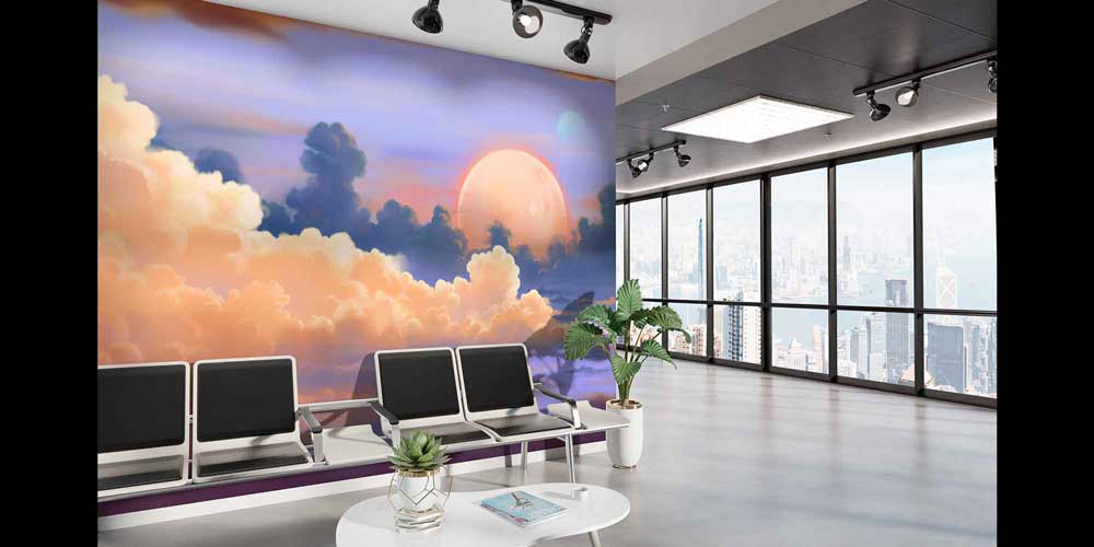 Pastel Bulutlar ve Ay Manzaralı Gökyüzü Duvar Kağıdı 4345