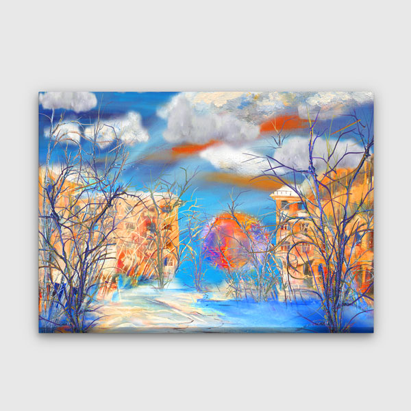 Soyut Kış Şehri ve Renkli Evler Kanvas Tablo 4397